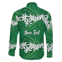 Personalised Cook Islands Rarotonga Family Matching Off The Shoulder Long Sleeve Dress and Hawaiian Shirt Tiare Maori Polynesian Waves Tattoo LT14 - Polynesian Pride
