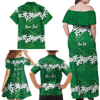 Personalised Cook Islands Rarotonga Family Matching Off Shoulder Maxi Dress and Hawaiian Shirt Tiare Maori Polynesian Waves Tattoo LT14 - Polynesian Pride