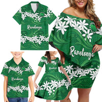 Personalised Cook Islands Rarotonga Family Matching Off Shoulder Short Dress and Hawaiian Shirt Tiare Maori Polynesian Waves Tattoo LT14 - Polynesian Pride