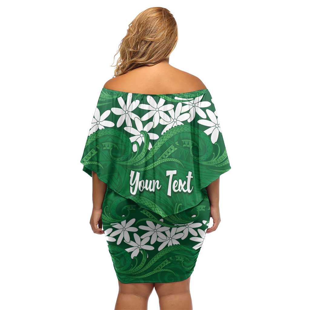 Personalised Cook Islands Rarotonga Family Matching Off Shoulder Short Dress and Hawaiian Shirt Tiare Maori Polynesian Waves Tattoo LT14 - Polynesian Pride