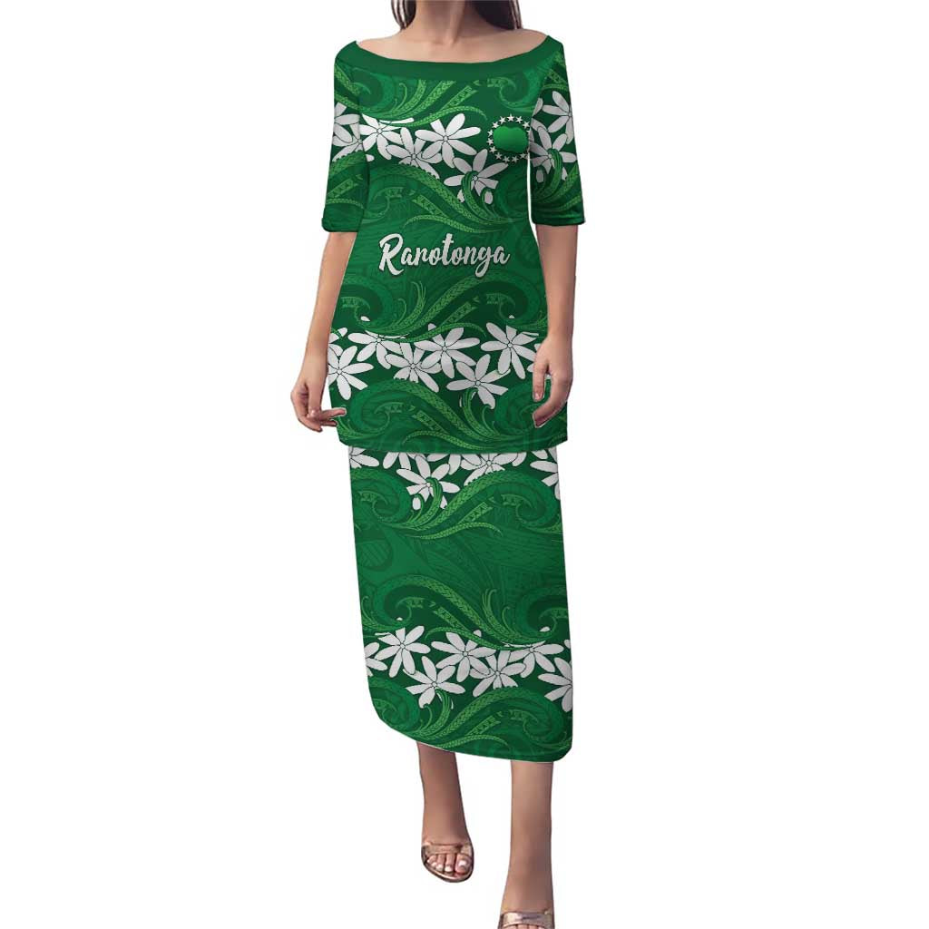 Personalised Cook Islands Rarotonga Family Matching Puletasi and Hawaiian Shirt Tiare Maori Polynesian Waves Tattoo