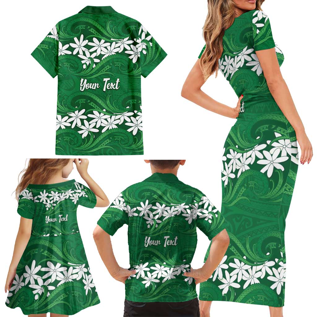 Personalised Cook Islands Rarotonga Family Matching Short Sleeve Bodycon Dress and Hawaiian Shirt Tiare Maori Polynesian Waves Tattoo LT14 - Polynesian Pride