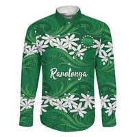 Personalised Cook Islands Rarotonga Family Matching Short Sleeve Bodycon Dress and Hawaiian Shirt Tiare Maori Polynesian Waves Tattoo LT14 Dad's Shirt - Long Sleeve Green - Polynesian Pride