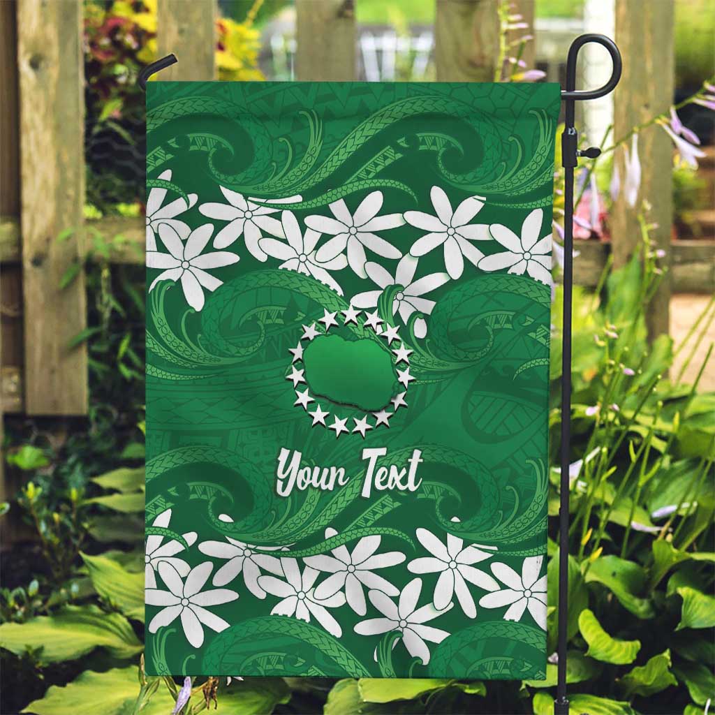 Personalised Cook Islands Rarotonga Garden Flag Tiare Maori Polynesian Waves Tattoo