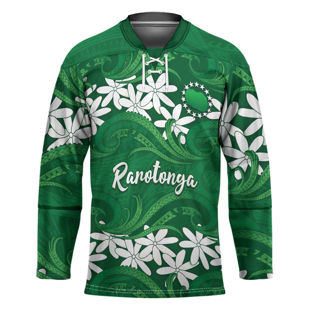 Personalised Cook Islands Rarotonga Hockey Jersey Tiare Maori Polynesian Waves Tattoo