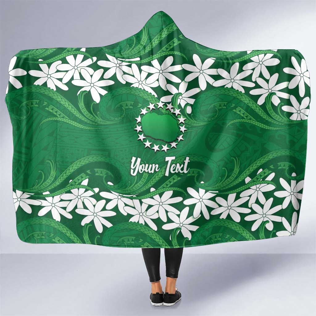Personalised Cook Islands Rarotonga Hooded Blanket Tiare Maori Polynesian Waves Tattoo