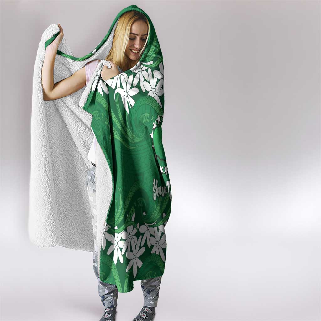 Personalised Cook Islands Rarotonga Hooded Blanket Tiare Maori Polynesian Waves Tattoo