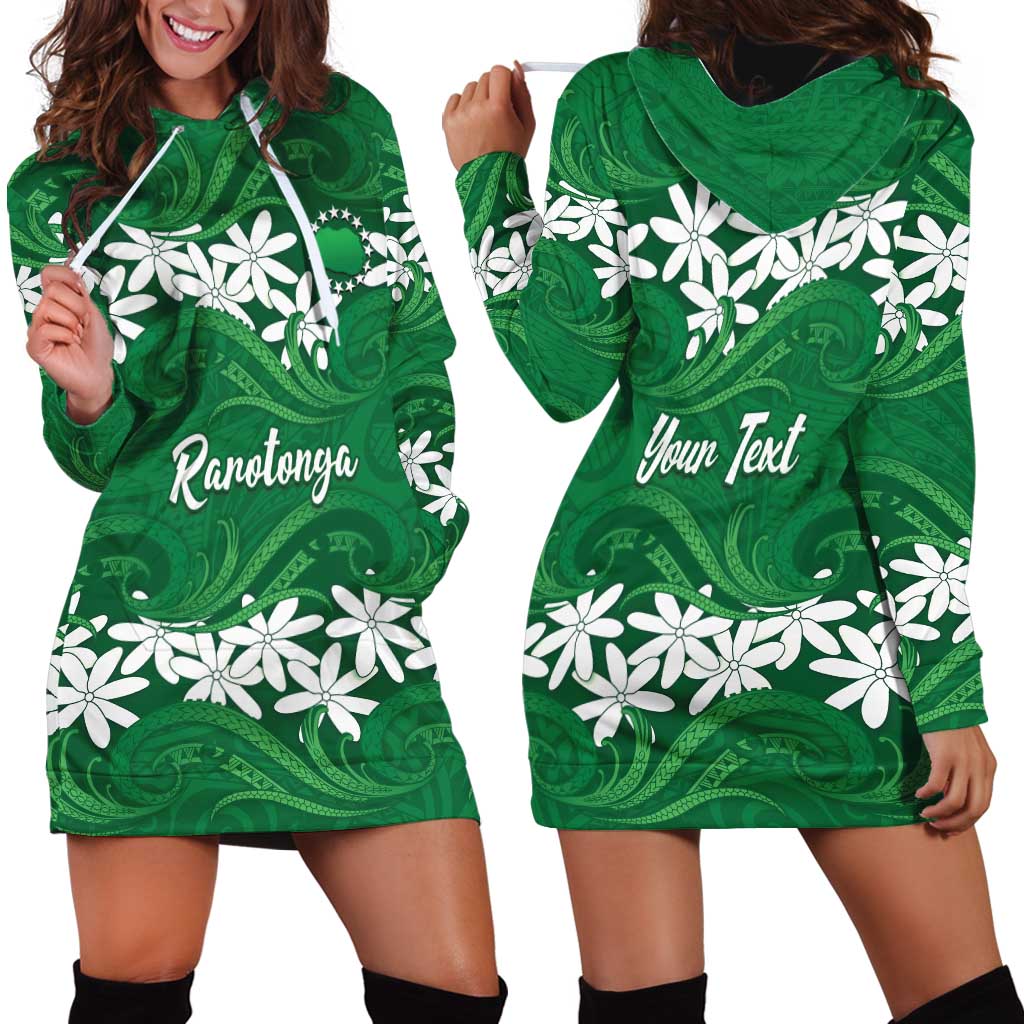 Personalised Cook Islands Rarotonga Hoodie Dress Tiare Maori Polynesian Waves Tattoo LT14 - Polynesian Pride