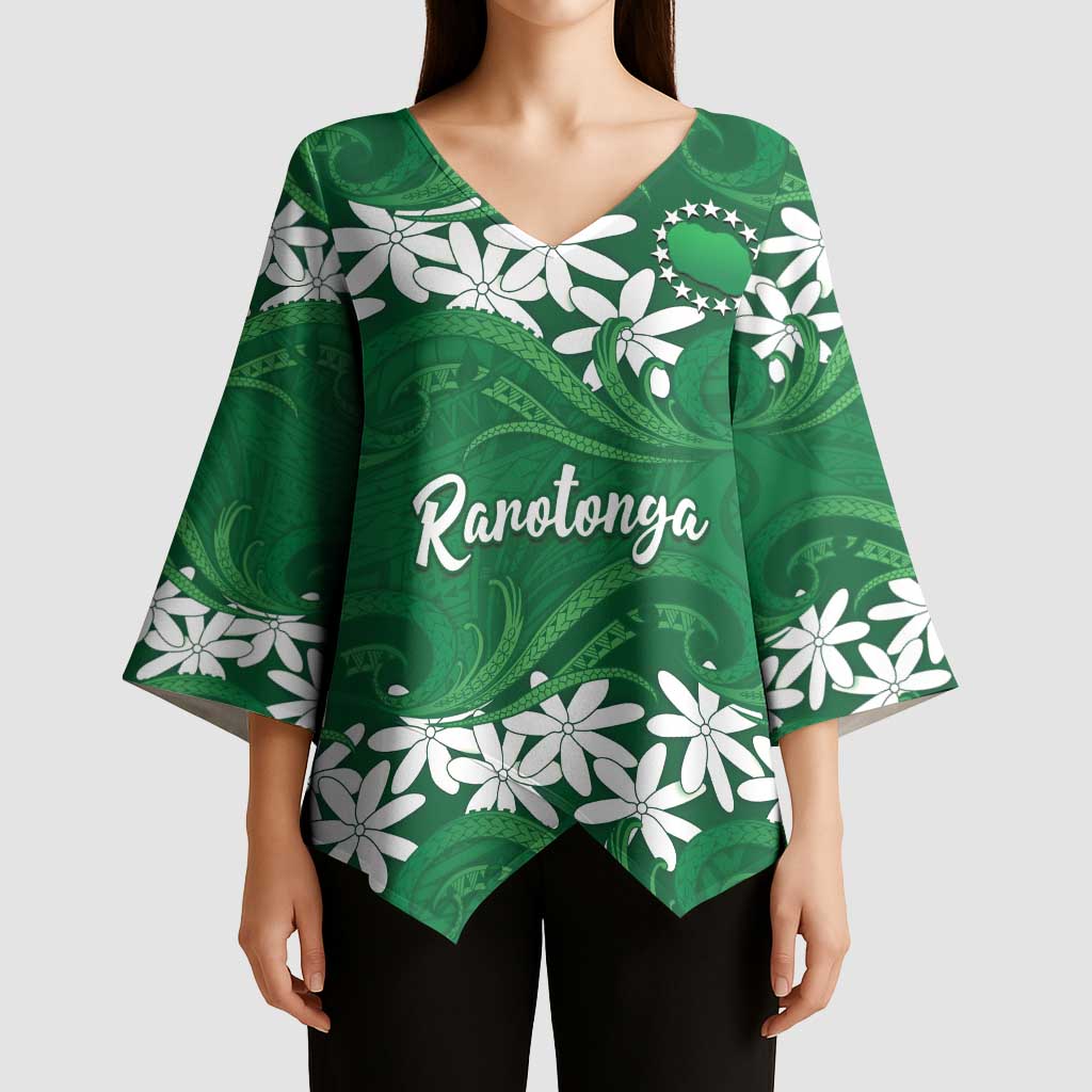 Personalised Cook Islands Rarotonga Kimono Sleeve Blouse Tiare Maori Polynesian Waves Tattoo