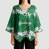 Personalised Cook Islands Rarotonga Kimono Sleeve Blouse Tiare Maori Polynesian Waves Tattoo