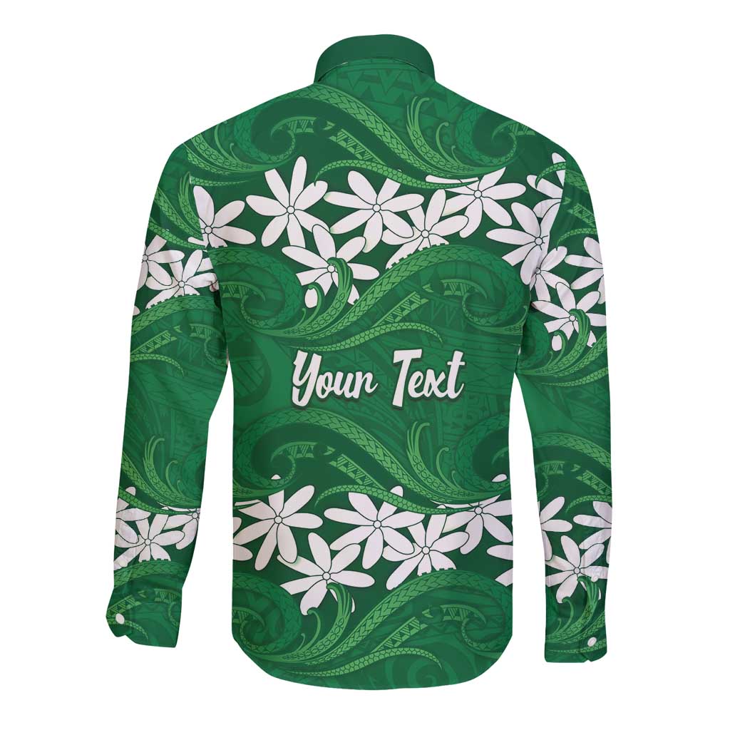 Personalised Cook Islands Rarotonga Long Sleeve Button Shirt Tiare Maori Polynesian Waves Tattoo LT14 - Polynesian Pride