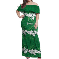 Personalised Cook Islands Rarotonga Off Shoulder Maxi Dress Tiare Maori Polynesian Waves Tattoo