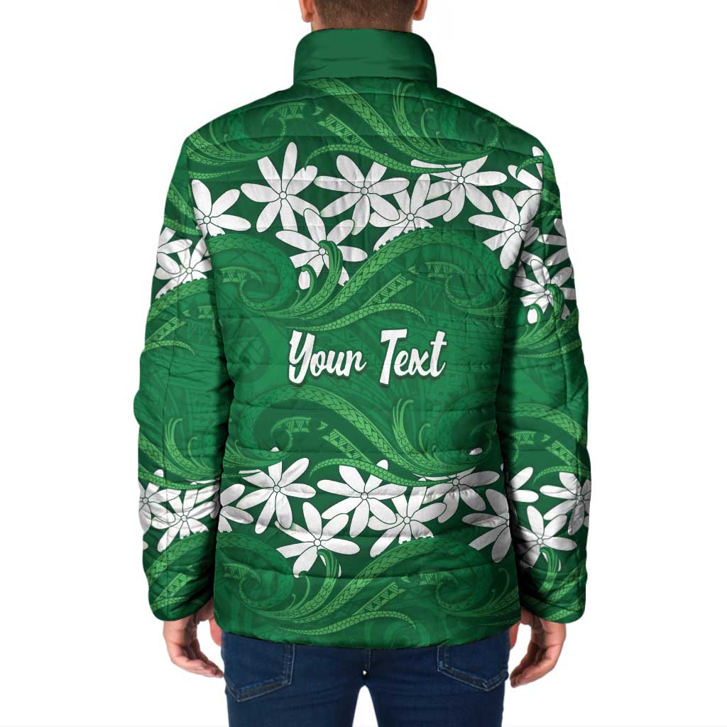 Personalised Cook Islands Rarotonga Padded Jacket Tiare Maori Polynesian Waves Tattoo