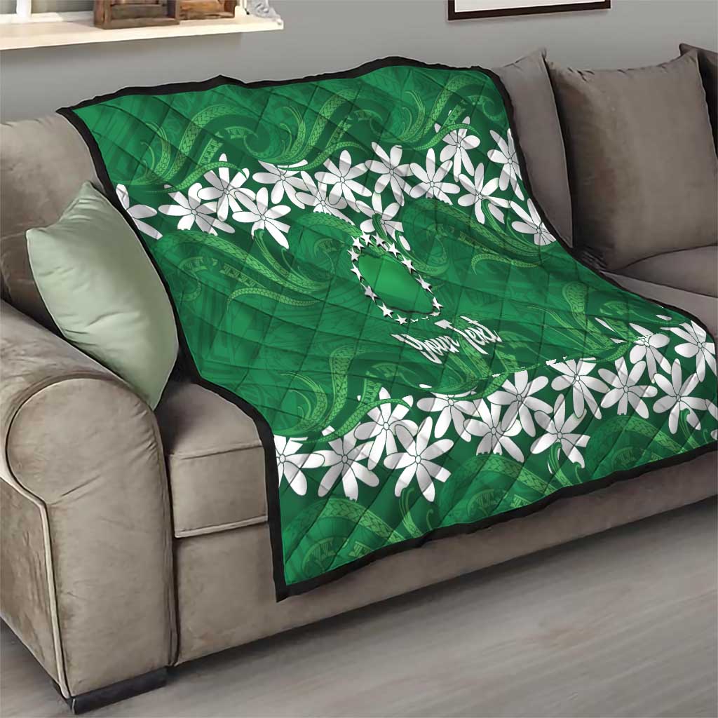 Personalised Cook Islands Rarotonga Quilt Tiare Maori Polynesian Waves Tattoo