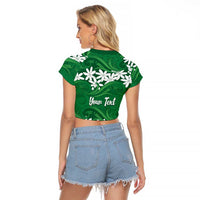 Personalised Cook Islands Rarotonga Raglan Cropped T Shirt Tiare Maori Polynesian Waves Tattoo