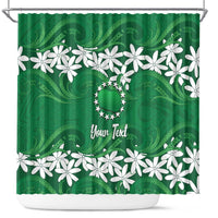 Personalised Cook Islands Rarotonga Shower Curtain Tiare Maori Polynesian Waves Tattoo LT14 Green - Polynesian Pride