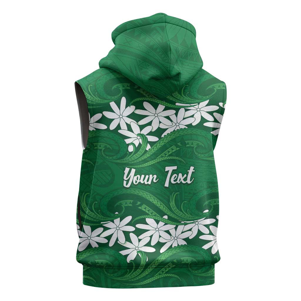 Personalised Cook Islands Rarotonga Sleeveless Hoodie Tiare Maori Polynesian Waves Tattoo