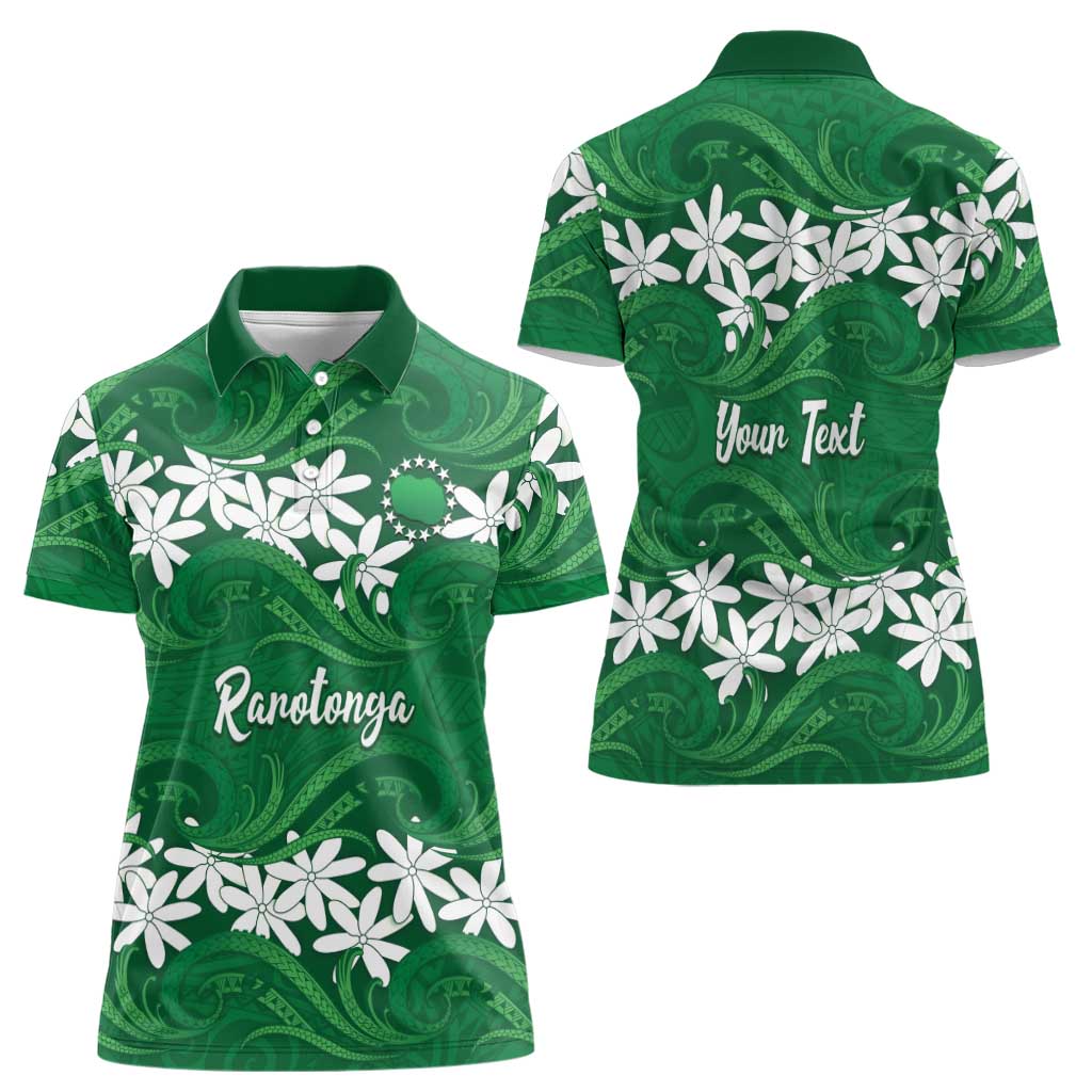 Personalised Cook Islands Rarotonga Women Polo Shirt Tiare Maori Polynesian Waves Tattoo LT14 - Polynesian Pride