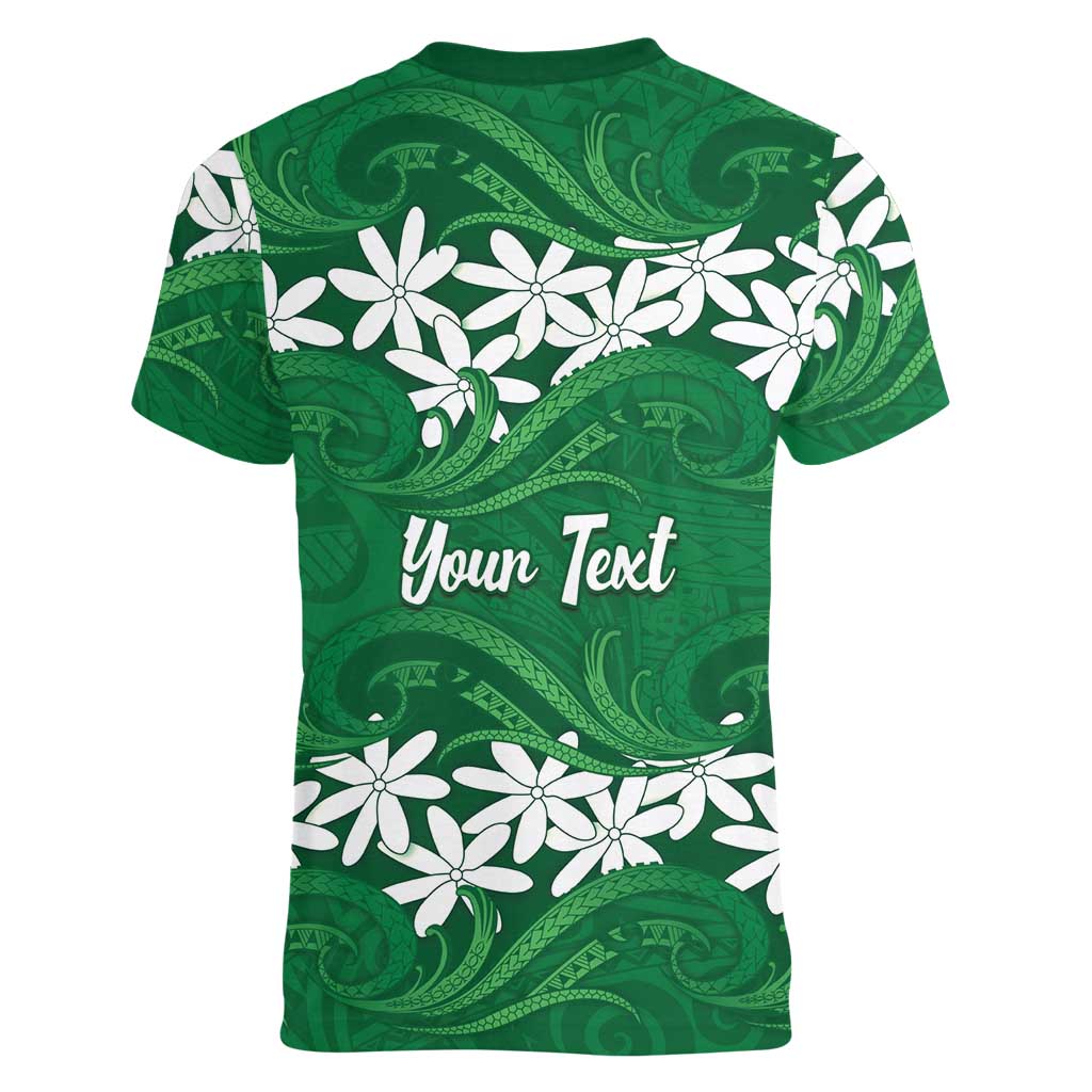 Personalised Cook Islands Rarotonga Women V-Neck T-Shirt Tiare Maori Polynesian Waves Tattoo LT14 - Polynesian Pride