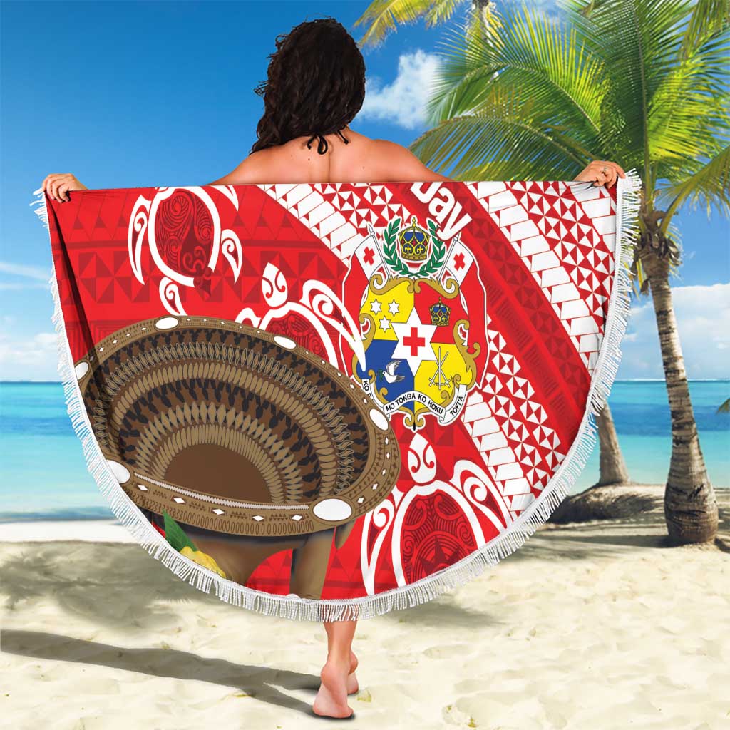 Kingdom Of Tonga Emancipation Day Beach Blanket Tongan Ngatu With Kumete Red