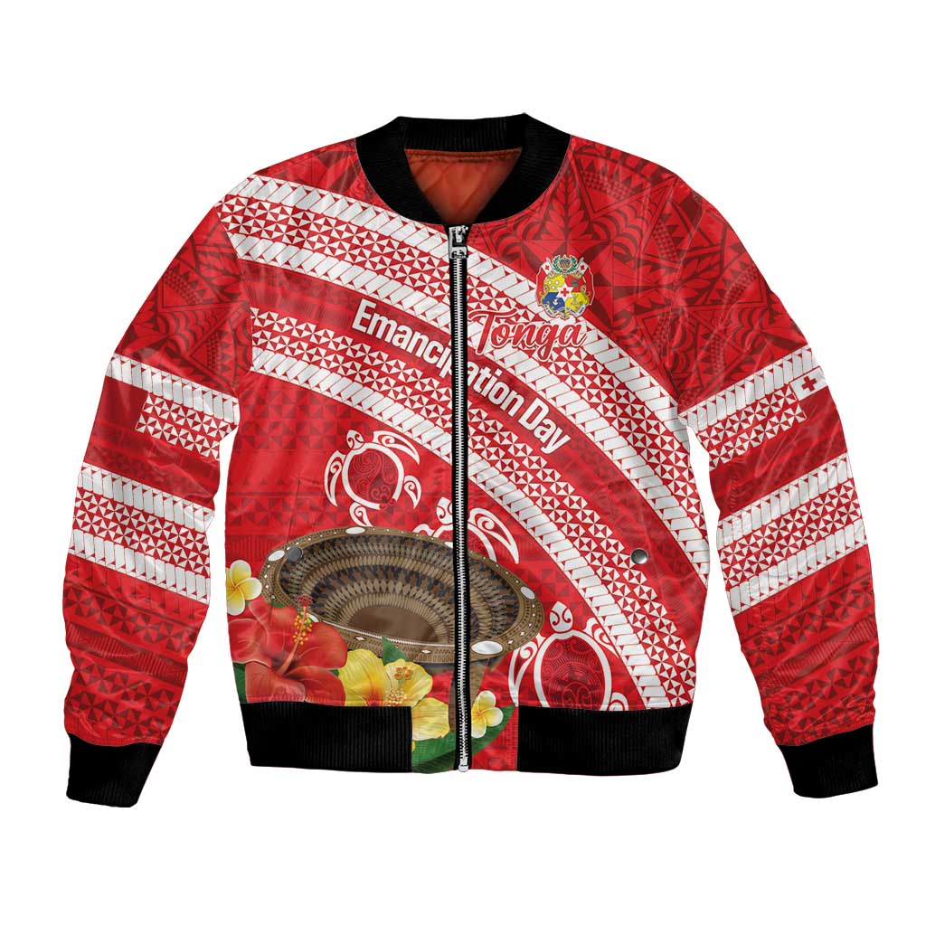 Kingdom Of Tonga Emancipation Day Bomber Jacket Tongan Ngatu With Kumete Red