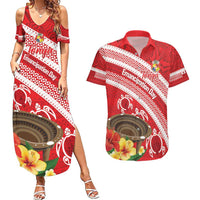 Kingdom Of Tonga Emancipation Day Couples Matching Summer Maxi Dress and Hawaiian Shirt Tongan Ngatu With Kumete Red