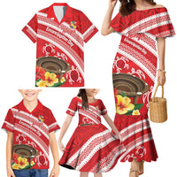 Kingdom Of Tonga Emancipation Day Family Matching Mermaid Dress and Hawaiian Shirt Tongan Ngatu With Kumete Red