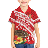 Kingdom Of Tonga Emancipation Day Family Matching Puletasi and Hawaiian Shirt Tongan Ngatu With Kumete Red