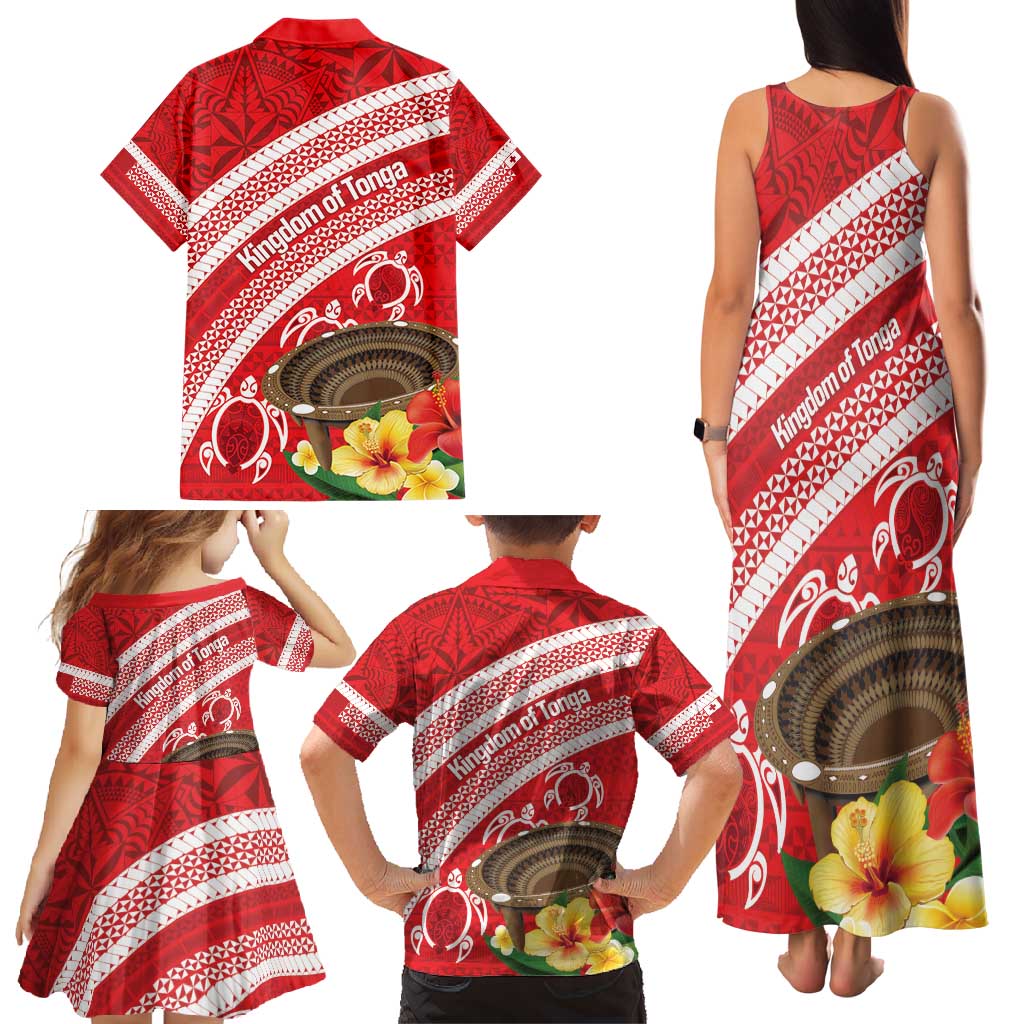 Kingdom Of Tonga Emancipation Day Family Matching Tank Maxi Dress and Hawaiian Shirt Tongan Ngatu With Kumete Red