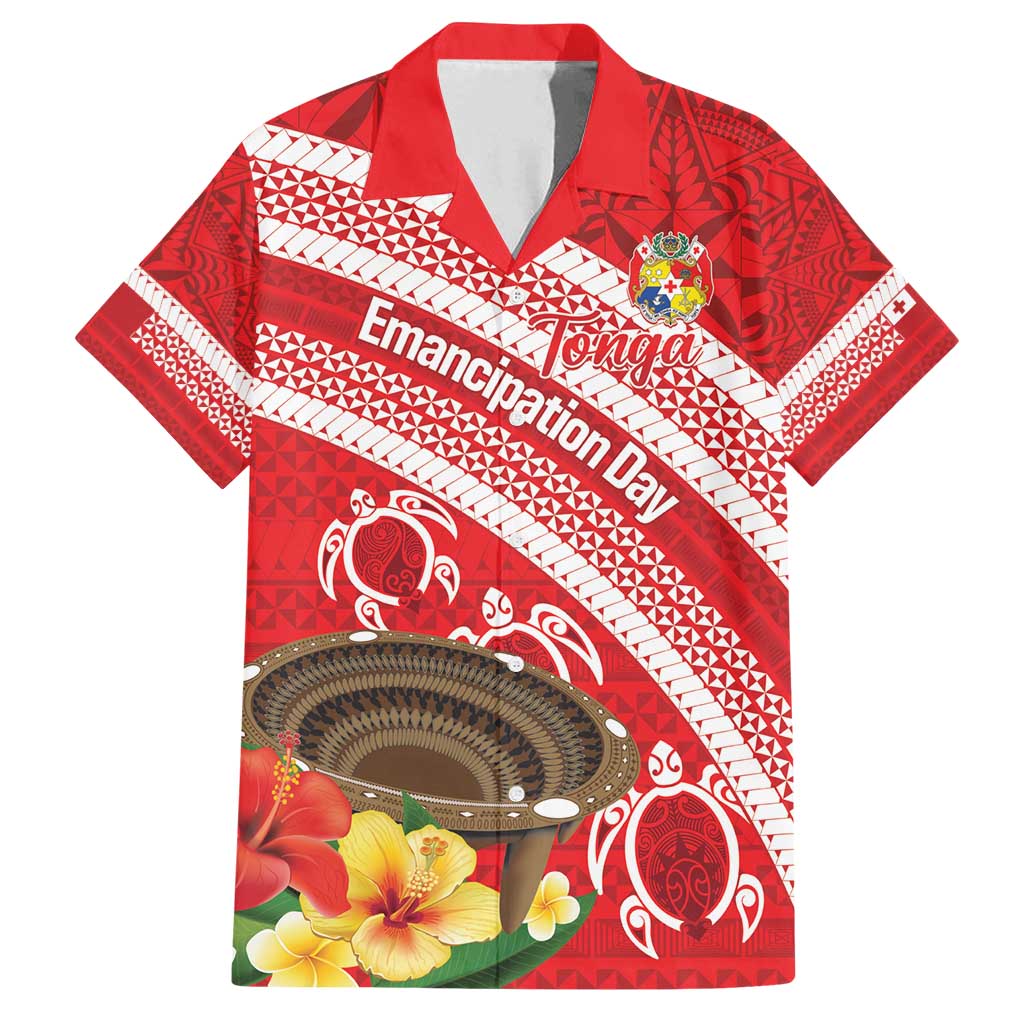 Kingdom Of Tonga Emancipation Day Family Matching Tank Maxi Dress and Hawaiian Shirt Tongan Ngatu With Kumete Red