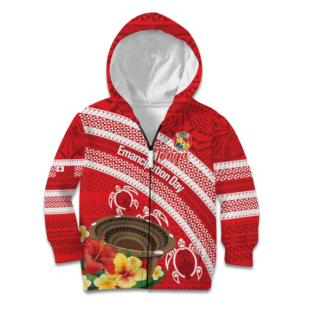 Kingdom Of Tonga Emancipation Day Kid Hoodie Tongan Ngatu With Kumete Red