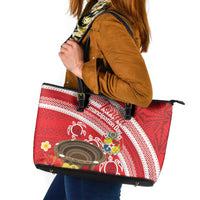 Kingdom Of Tonga Emancipation Day Leather Tote Bag Tongan Ngatu With Kumete Red