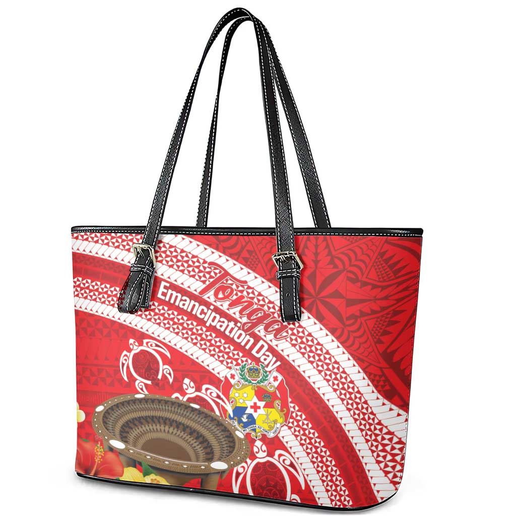 Kingdom Of Tonga Emancipation Day Leather Tote Bag Tongan Ngatu With Kumete Red
