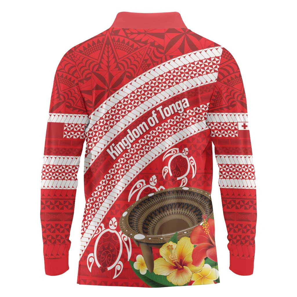 Kingdom Of Tonga Emancipation Day Long Sleeve Polo Shirt Tongan Ngatu With Kumete Red