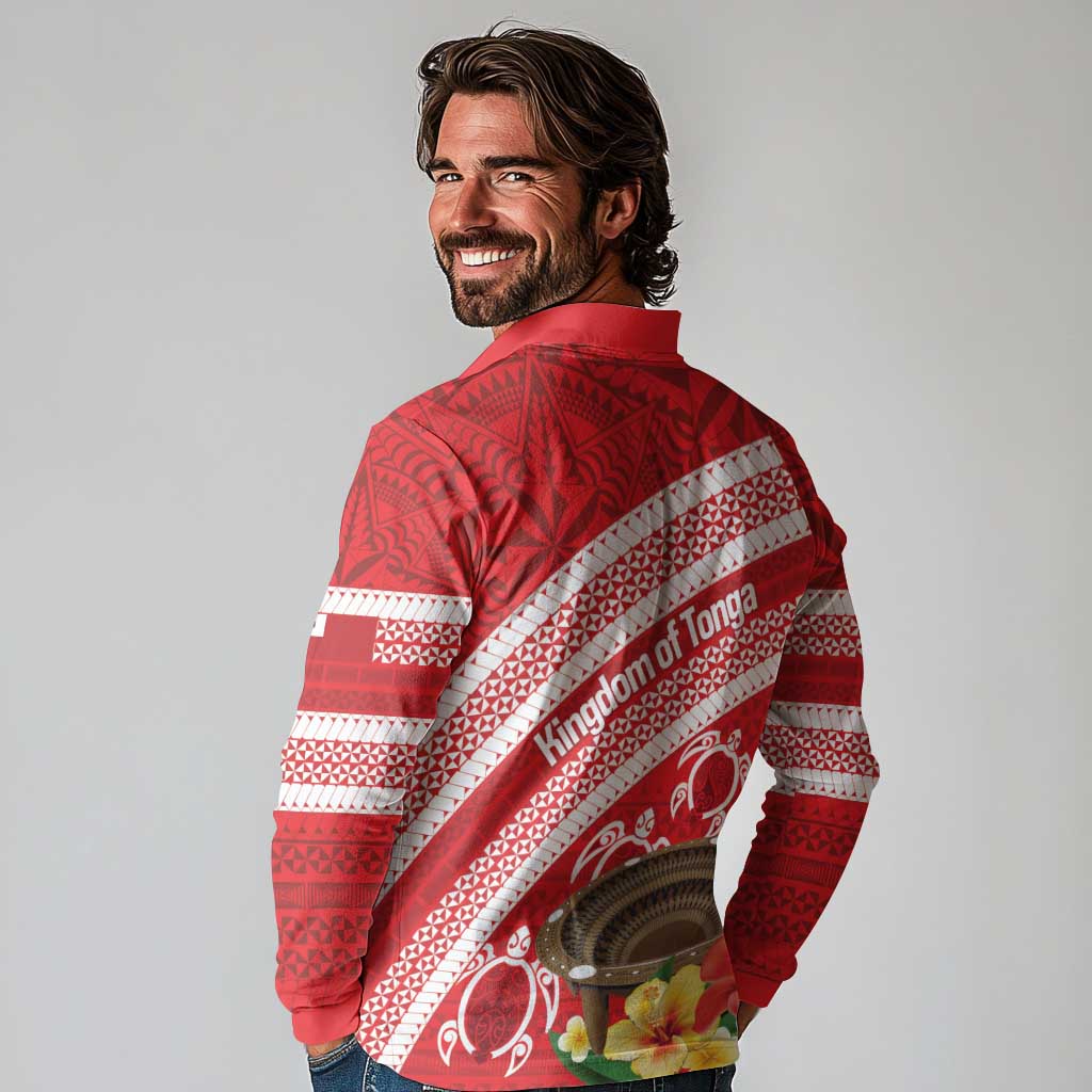 Kingdom Of Tonga Emancipation Day Long Sleeve Polo Shirt Tongan Ngatu With Kumete Red