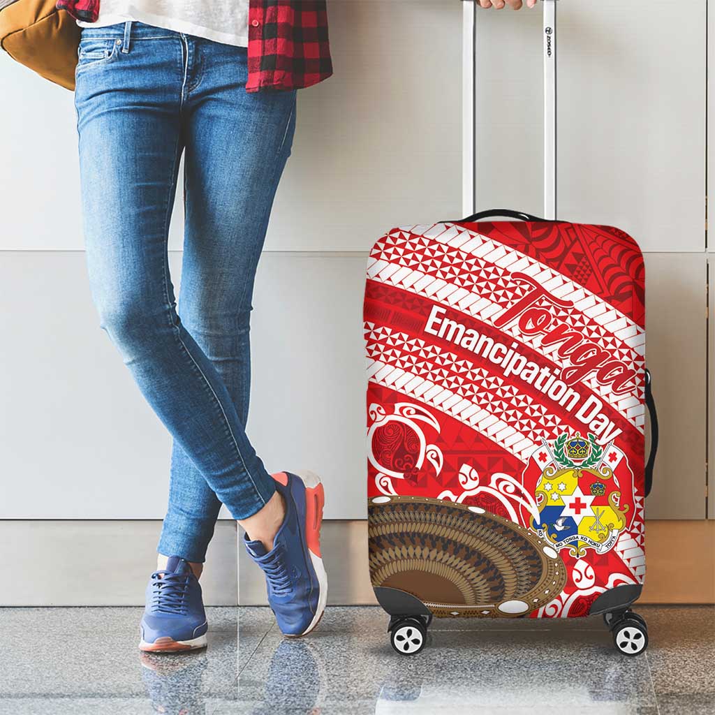 Kingdom Of Tonga Emancipation Day Luggage Cover Tongan Ngatu With Kumete Red