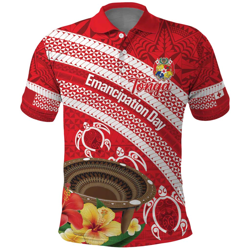 Kingdom Of Tonga Emancipation Day Polo Shirt Tongan Ngatu With Kumete Red LT14 Red - Polynesian Pride