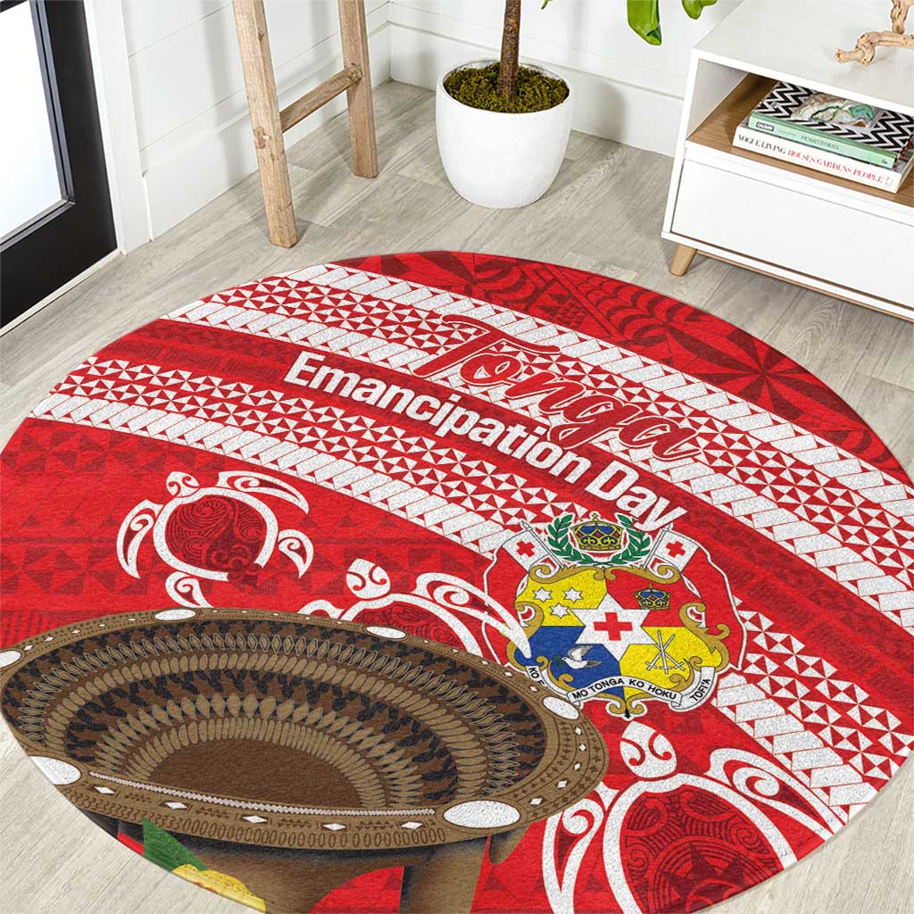 Kingdom Of Tonga Emancipation Day Round Carpet Tongan Ngatu With Kumete Red