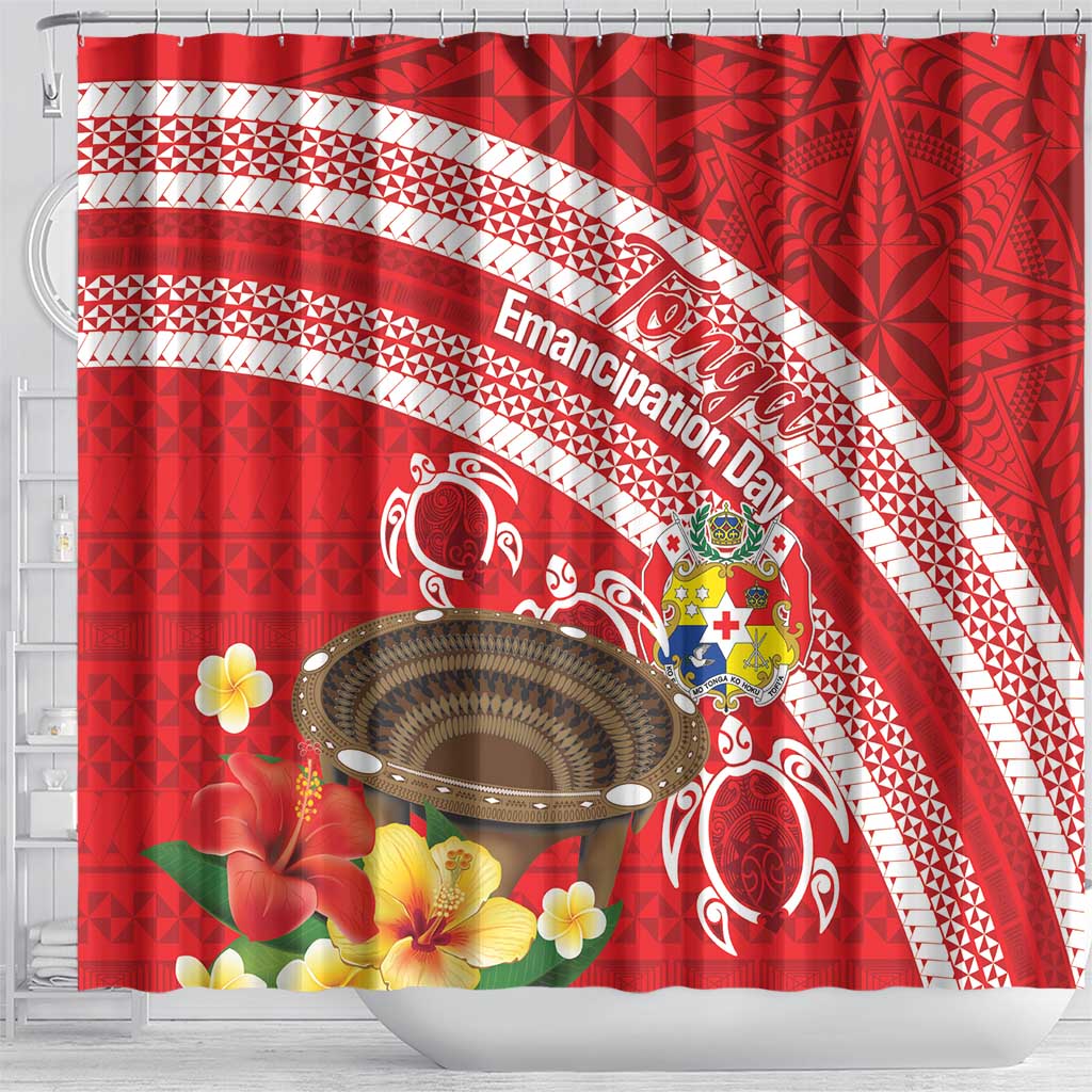Kingdom Of Tonga Emancipation Day Shower Curtain Tongan Ngatu With Kumete Red