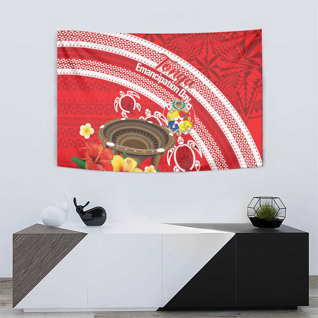 Kingdom Of Tonga Emancipation Day Tapestry Tongan Ngatu With Kumete Red