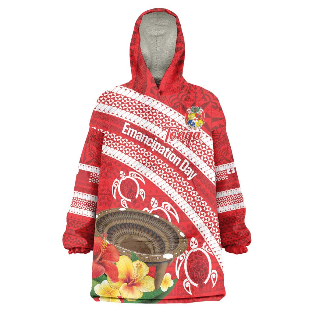 Kingdom Of Tonga Emancipation Day Wearable Blanket Hoodie Tongan Ngatu With Kumete Red LT14 One Size Red - Polynesian Pride