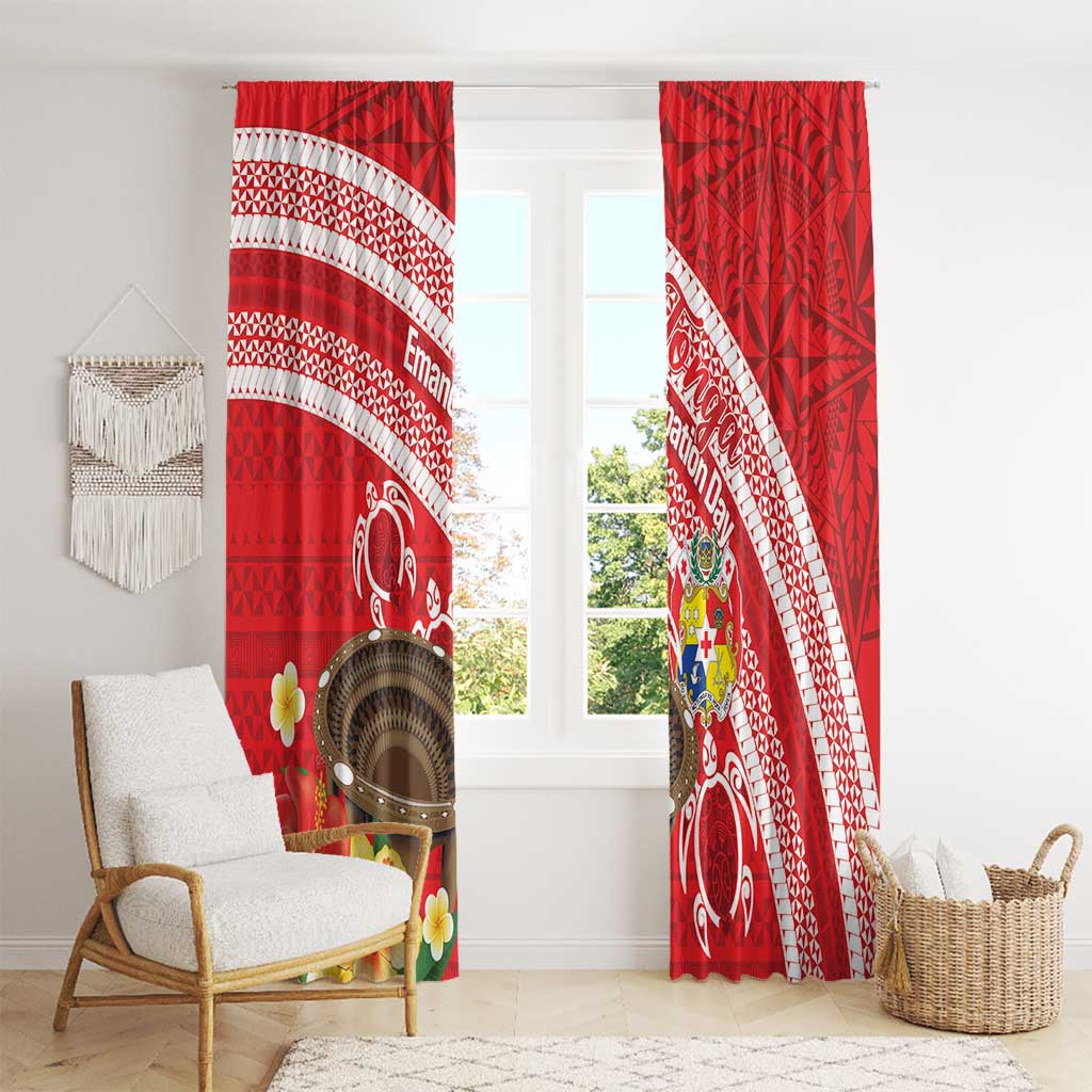 Kingdom Of Tonga Emancipation Day Window Curtain Tongan Ngatu With Kumete Red