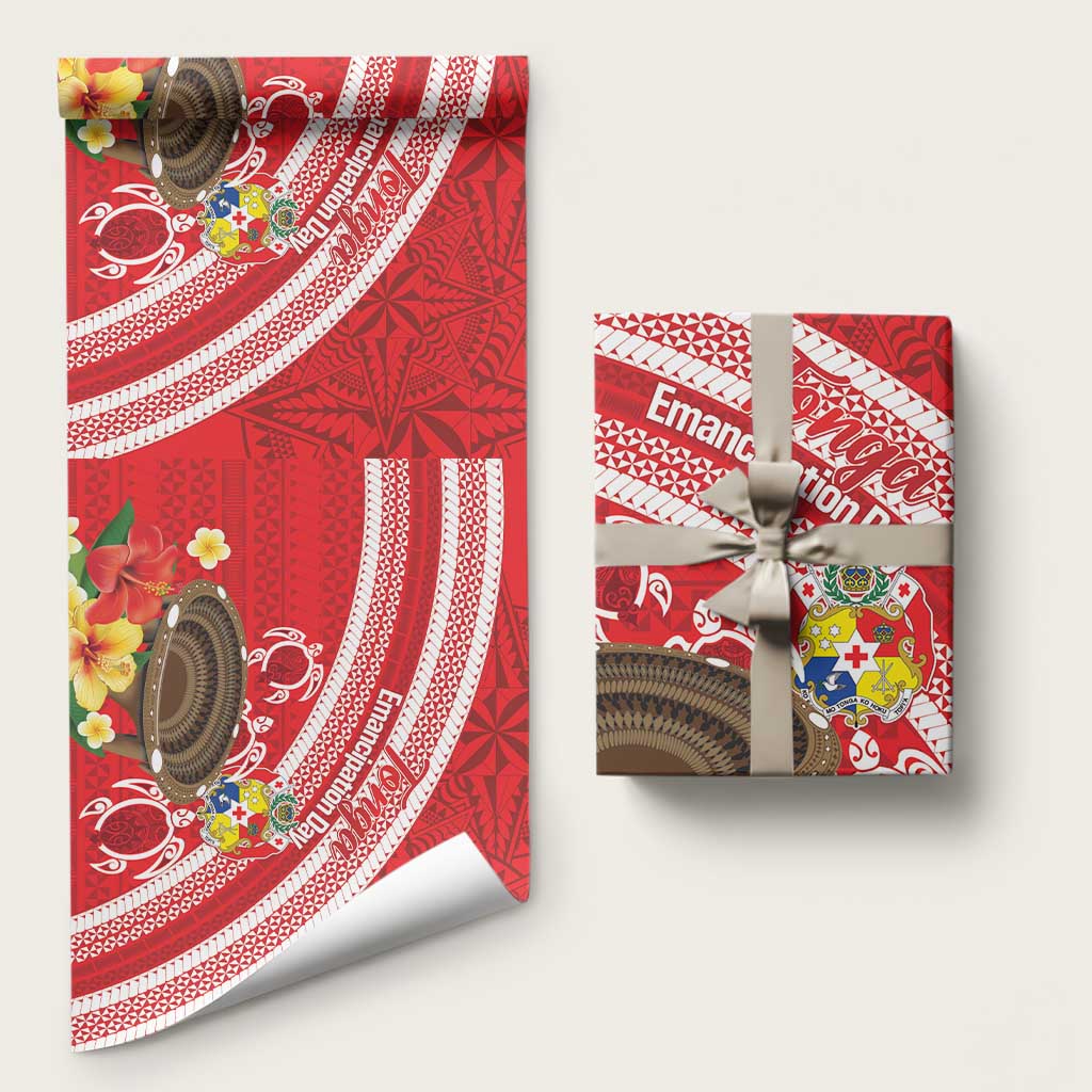 Kingdom Of Tonga Emancipation Day Wrapping Paper Tongan Ngatu With Kumete Red - Polynesian Pride