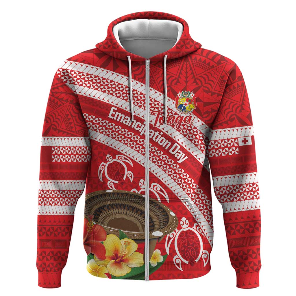 Kingdom Of Tonga Emancipation Day Zip Hoodie Tongan Ngatu With Kumete Red