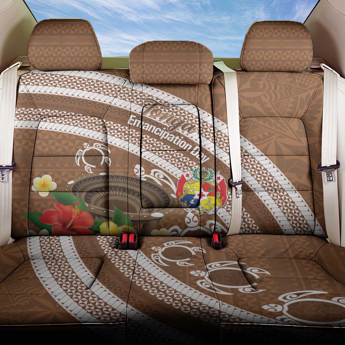 Kingdom Of Tonga Emancipation Day Back Car Seat Cover Tongan Ngatu With Kumete Brown
