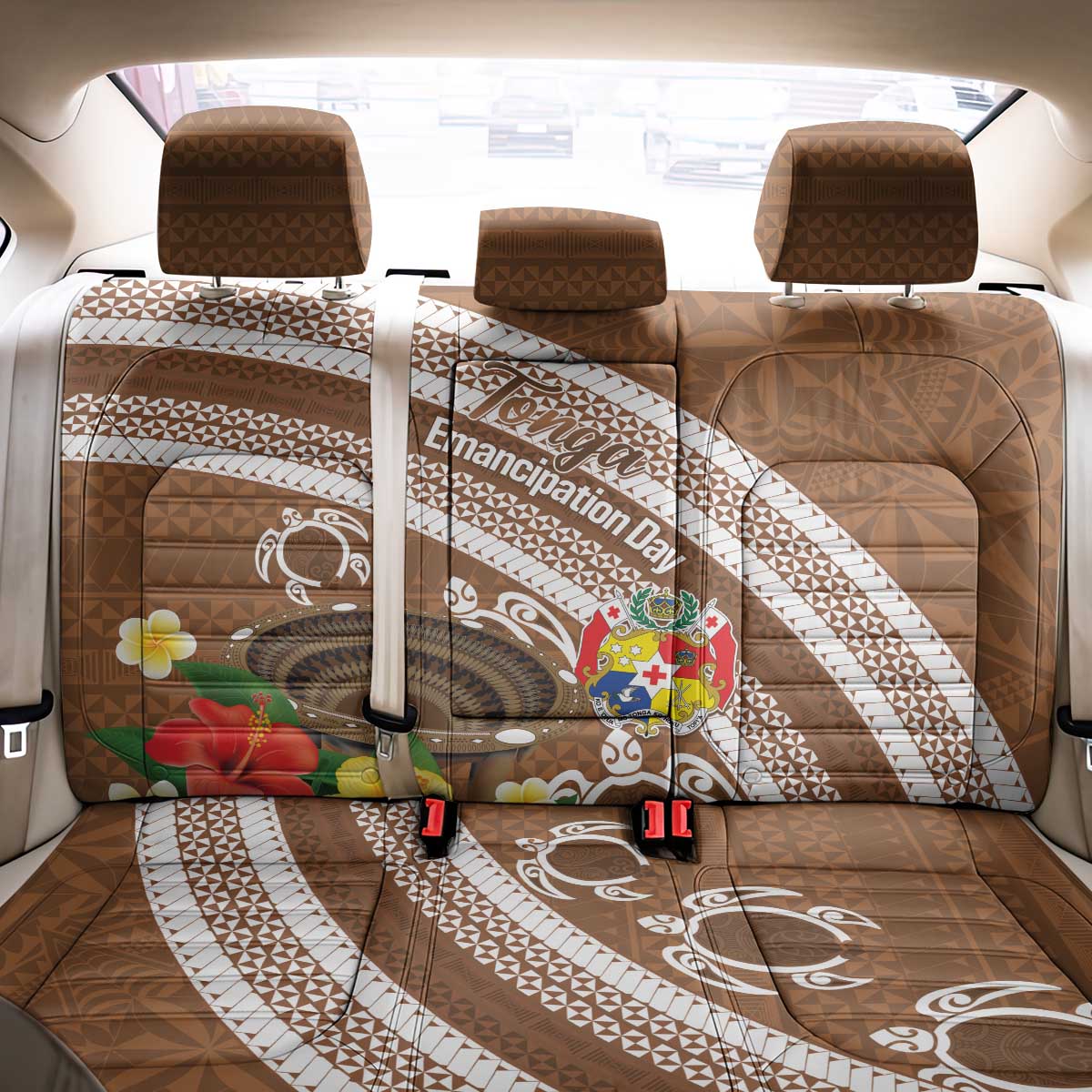 Kingdom Of Tonga Emancipation Day Back Car Seat Cover Tongan Ngatu With Kumete Brown