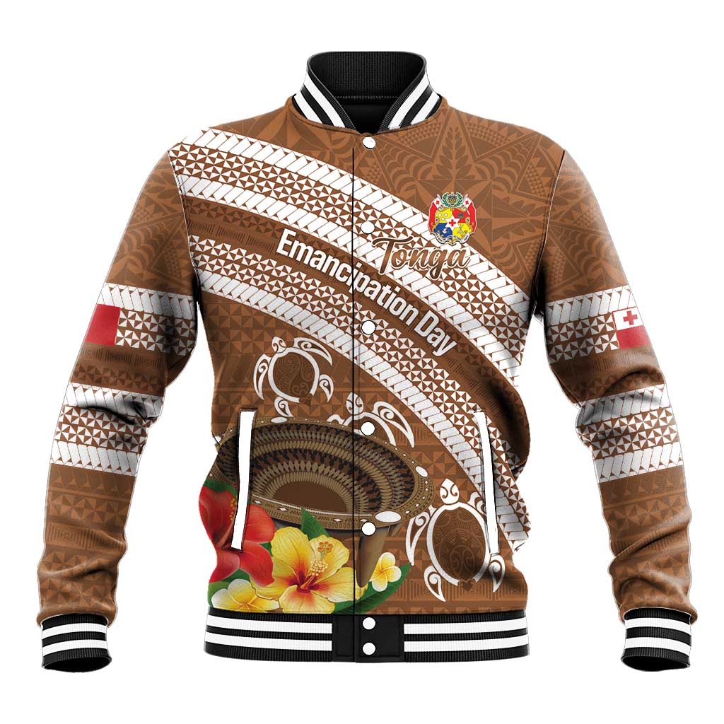 Kingdom Of Tonga Emancipation Day Baseball Jacket Tongan Ngatu With Kumete Brown