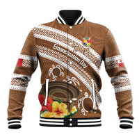 Kingdom Of Tonga Emancipation Day Baseball Jacket Tongan Ngatu With Kumete Brown