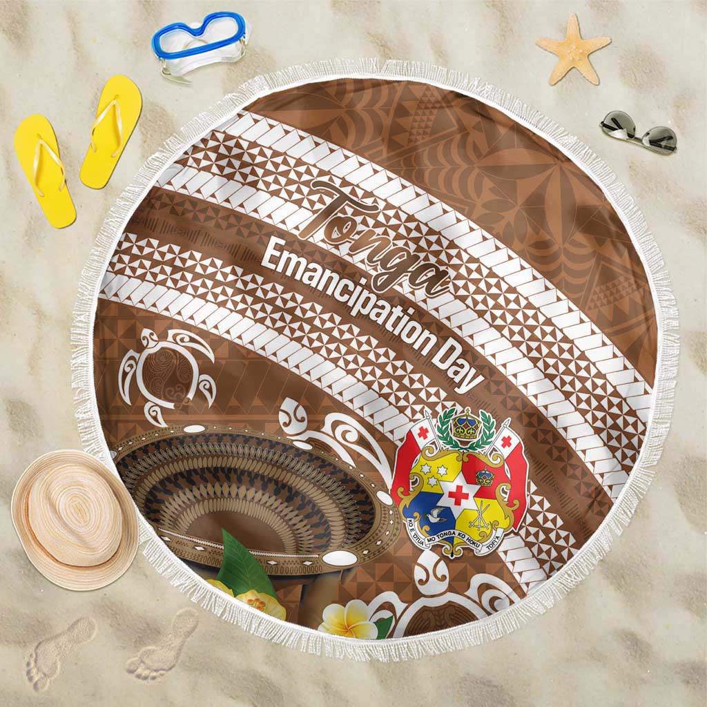 Kingdom Of Tonga Emancipation Day Beach Blanket Tongan Ngatu With Kumete Brown