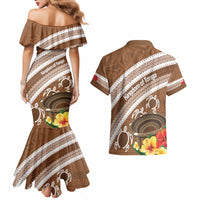 Kingdom Of Tonga Emancipation Day Couples Matching Mermaid Dress and Hawaiian Shirt Tongan Ngatu With Kumete Brown